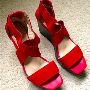 Red leather Calvin Kline platforms.